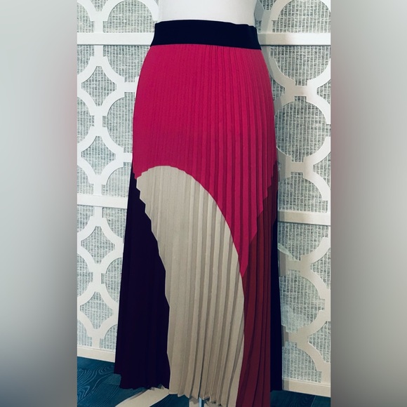Mod Colorblock Midi Pleated Skirt Ballet Retro Vintage Vibe Alfani Med  Pink Red - Picture 6 of 13